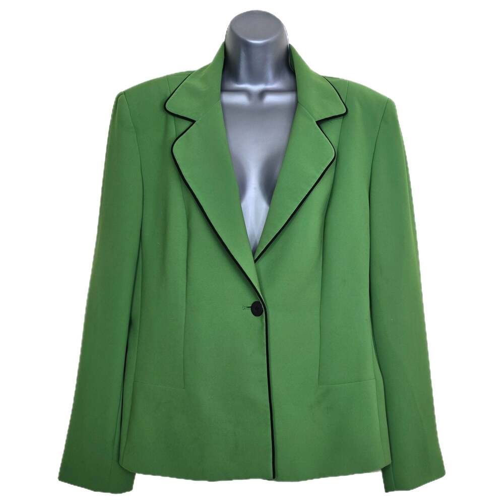 Kasper Women's Green Single-Button Blazer with Black Trim Size 16